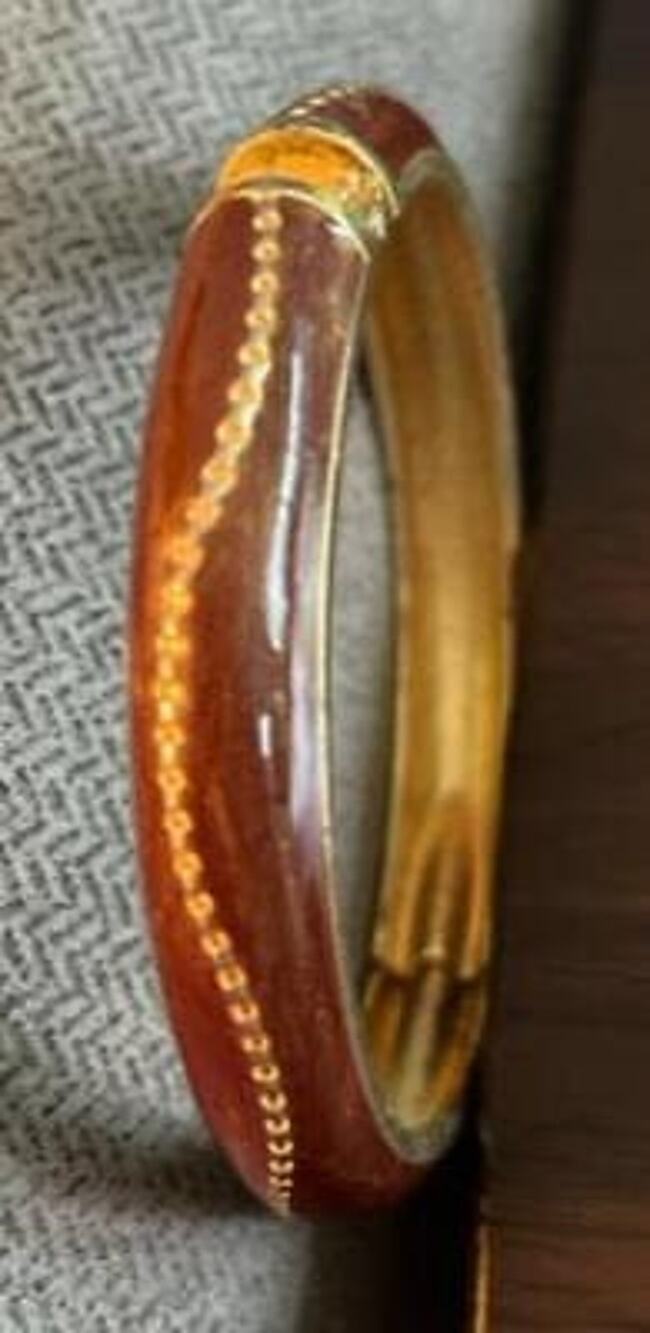 Vintage Brown Enamel and Gold-Toned Hinged Bracelet